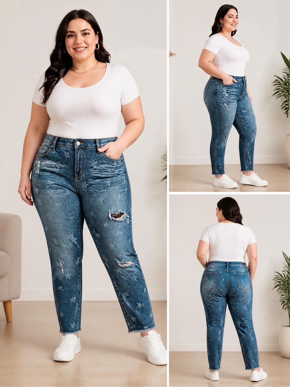 Torrid Distressed Boyfriend Star Print Ripped Straight Leg Crop Jeans, Size 12